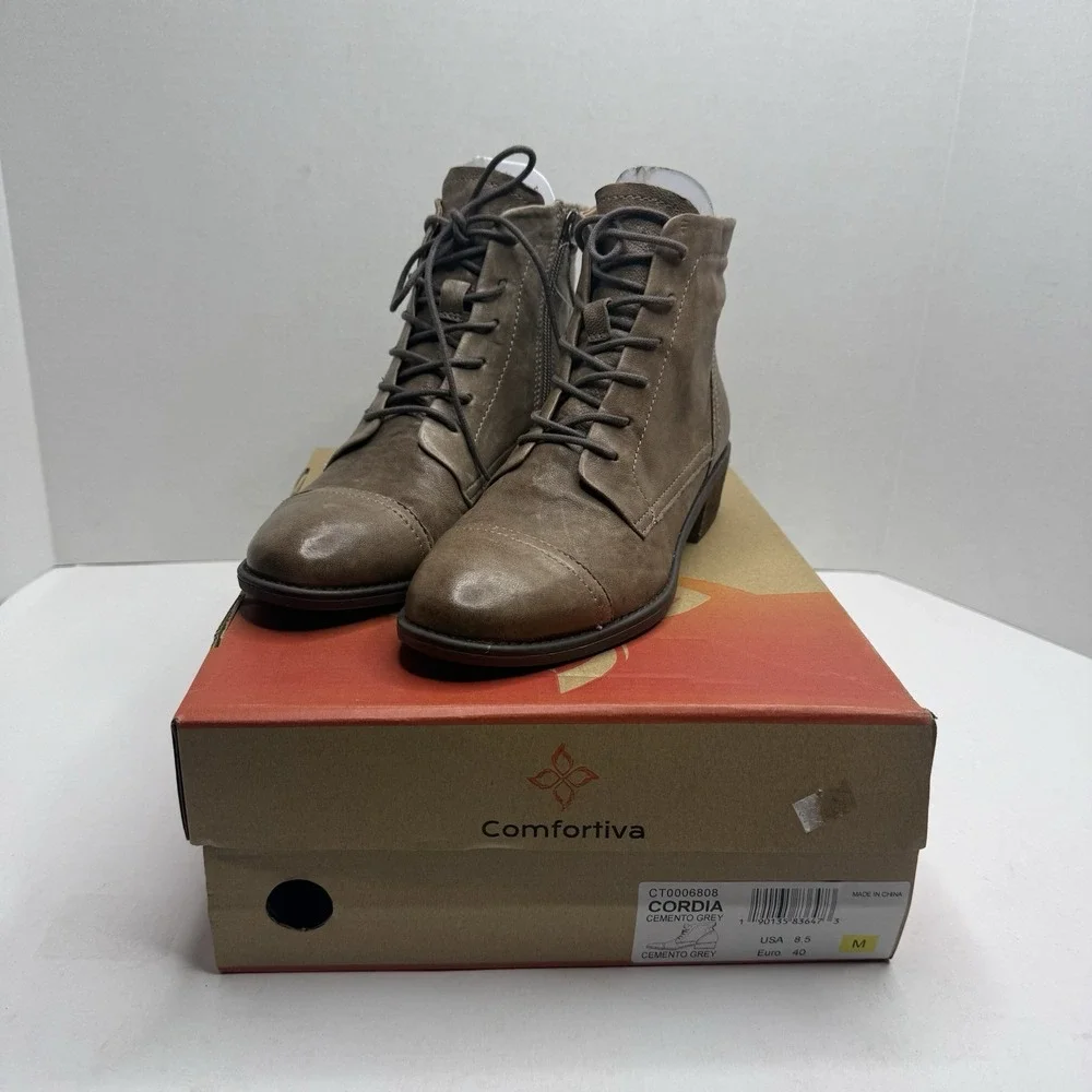 Comfortiva Cordia Womens Leather Ankle Boots Cemento Grey 8.5 M CT0006808